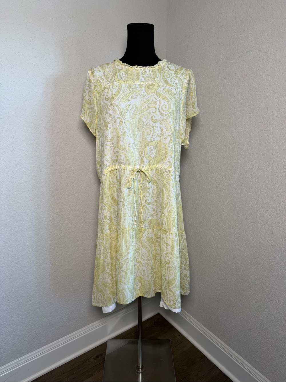 Lucky Brand Pale Yellow Paisley Tiered Midi Dress